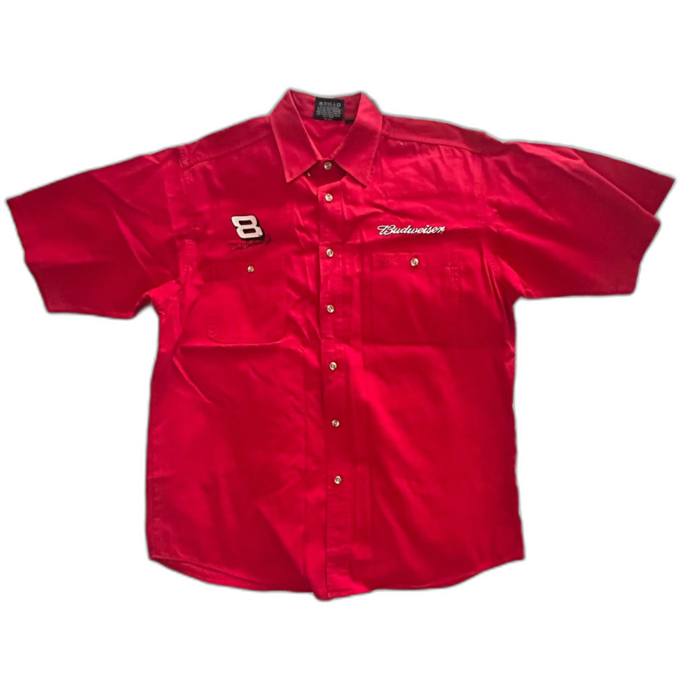Dale Earnhardt Jr Budweiser NASCAR Racing #8 Collared Button Up Shirt Mens Large